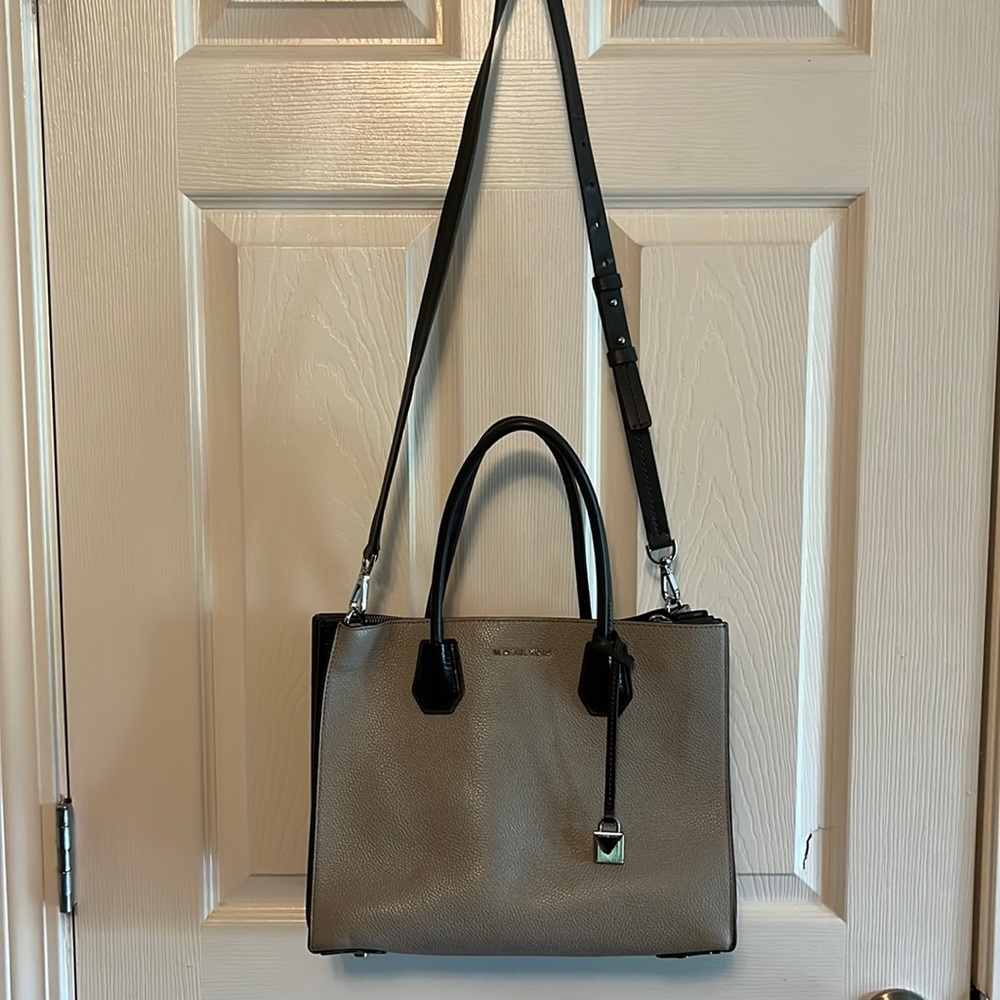 Michael Kors grey and black accordion tote